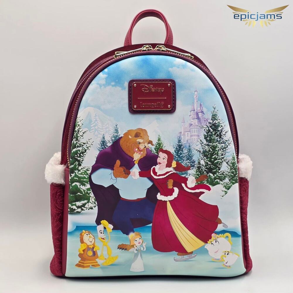 Loungefly Disney Beauty and the Beast Winter Ice Skating Christmas Mini Backpack